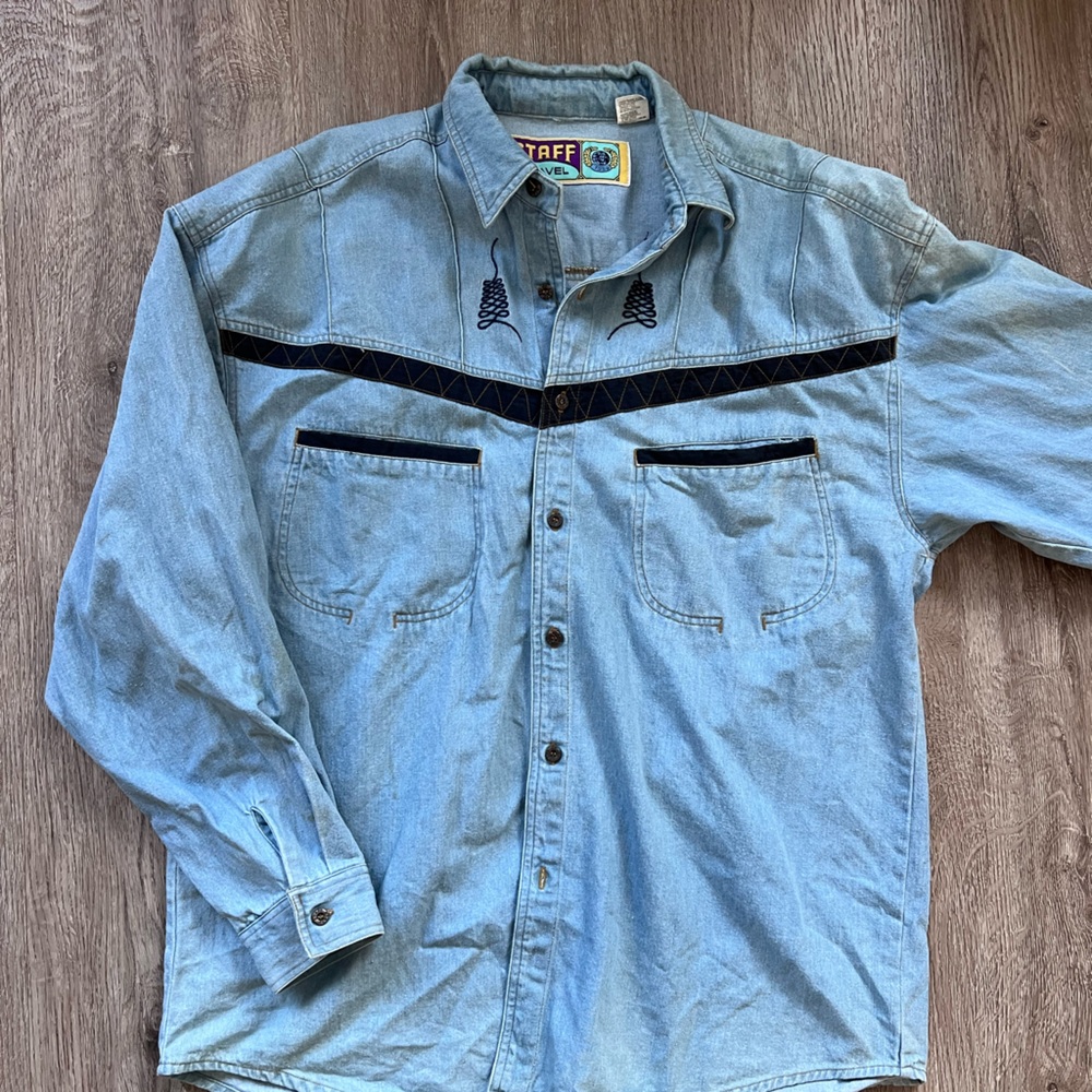 Vtg Western Denim Button-Up Shirt